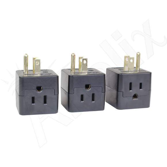 Altelix 3-Outlet Wall Adapter Cube, 3-Prong Grounded Power Splitter (Black)