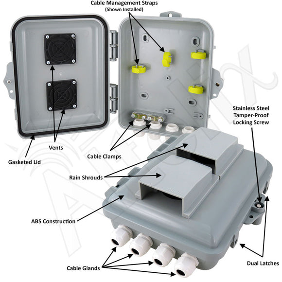 Altelix 9x8x3 PC+ABS Vented Weatherproof NEMA Utility Box with Hinged Door