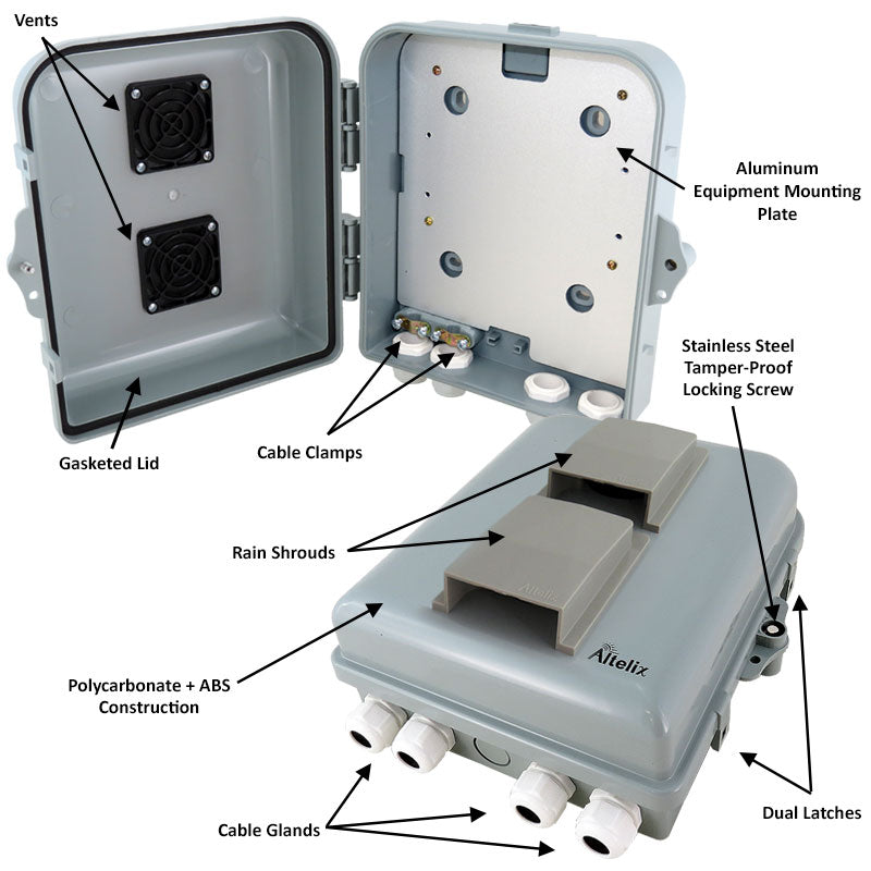 Altelix 10x9x4 PC+ABS Weatherproof Vented Utility Box NEMA Enclosure w ...