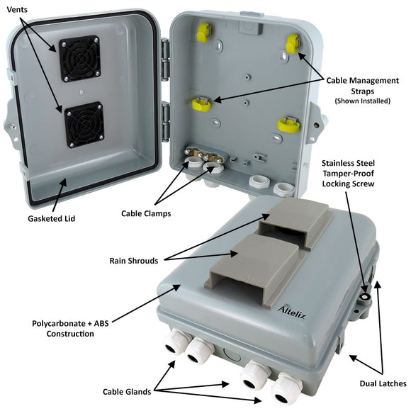 Altelix 10x9x4 PC+ABS Weatherproof Vented Utility Box NEMA Enclosure w ...