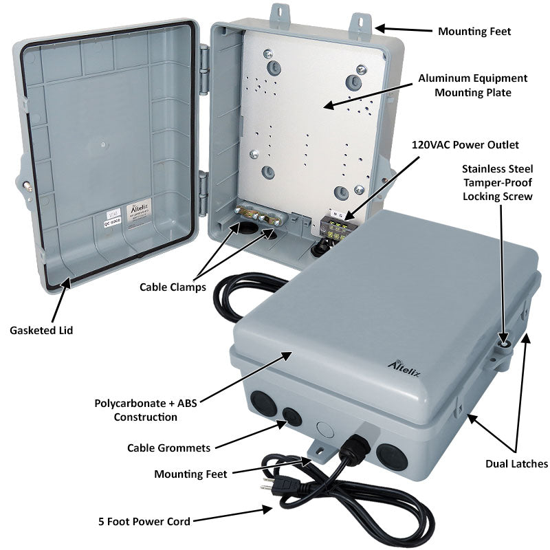 Altelix 12x9x5 NEMA 4X PC+ABS Weatherproof Utility Box NEMA Enclosure with 120 VAC Power Terminal & Power Cord-1
