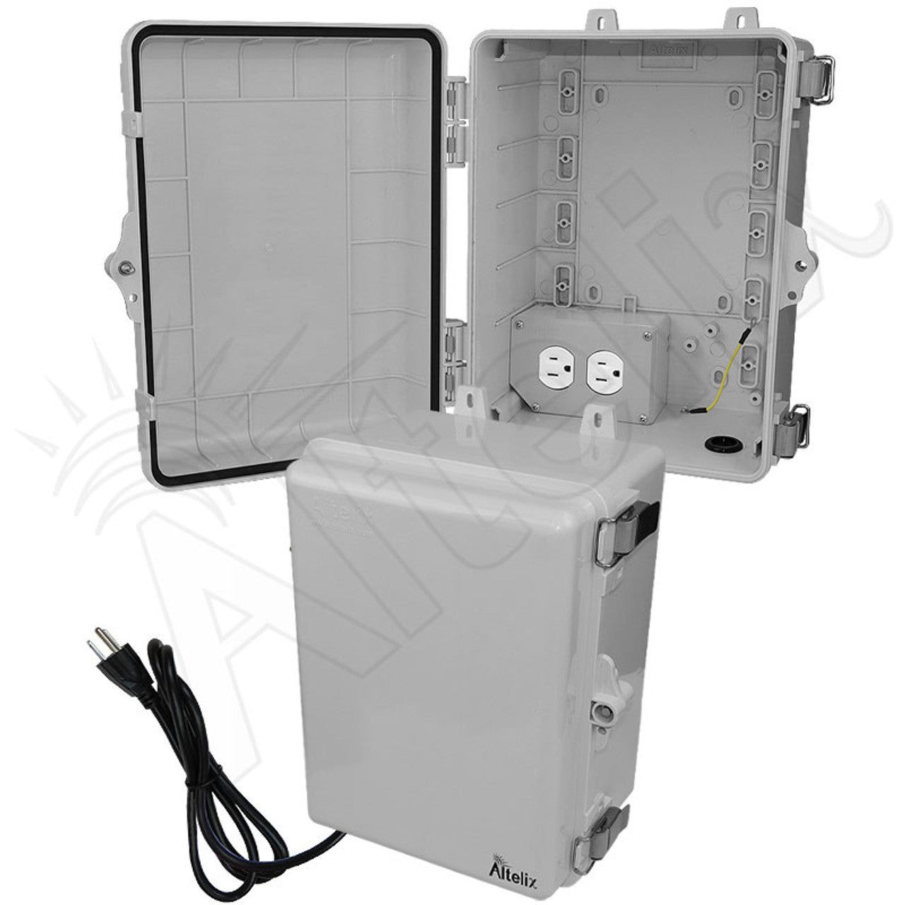 Altelix 12x9x7 Polycarbonate + ABS NEMA 4X RF Transparent Outdoor WiFi Enclosure with 120 VAC Outlets & Power Cord