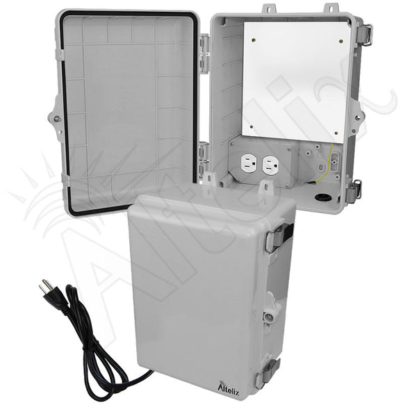 Altelix 12x9x7 Polycarbonate + ABS NEMA 4X RF Transparent Outdoor WiFi Enclosure with No-Drill PVC Equipment Mounting Plate, 120 VAC Outlets & Power Cord