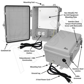 Altelix 12x9x7 Polycarbonate + ABS NEMA 4X RF Transparent Outdoor WiFi Enclosure with No-Drill PVC Equipment Mounting Plate, 120 VAC Outlets & Power Cord - 0