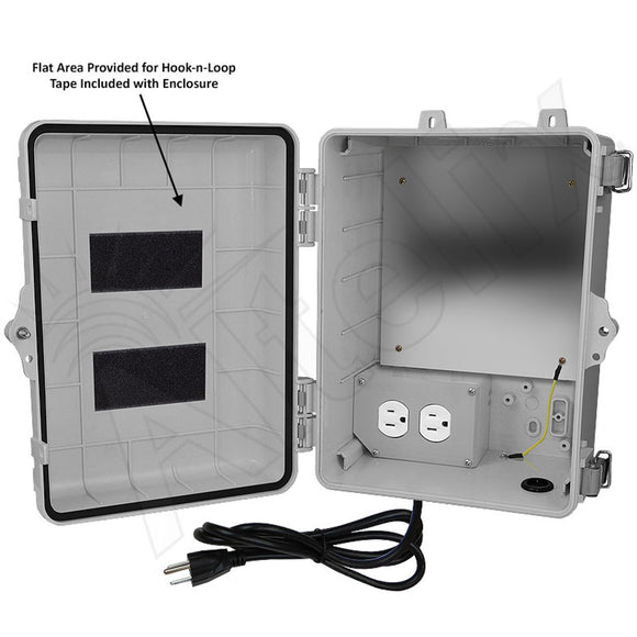 Altelix 12x9x7 Polycarbonate + ABS NEMA 4X Enclosure with Aluminum Equipment Mounting Plate, 120 VAC Outlets & Power Cord