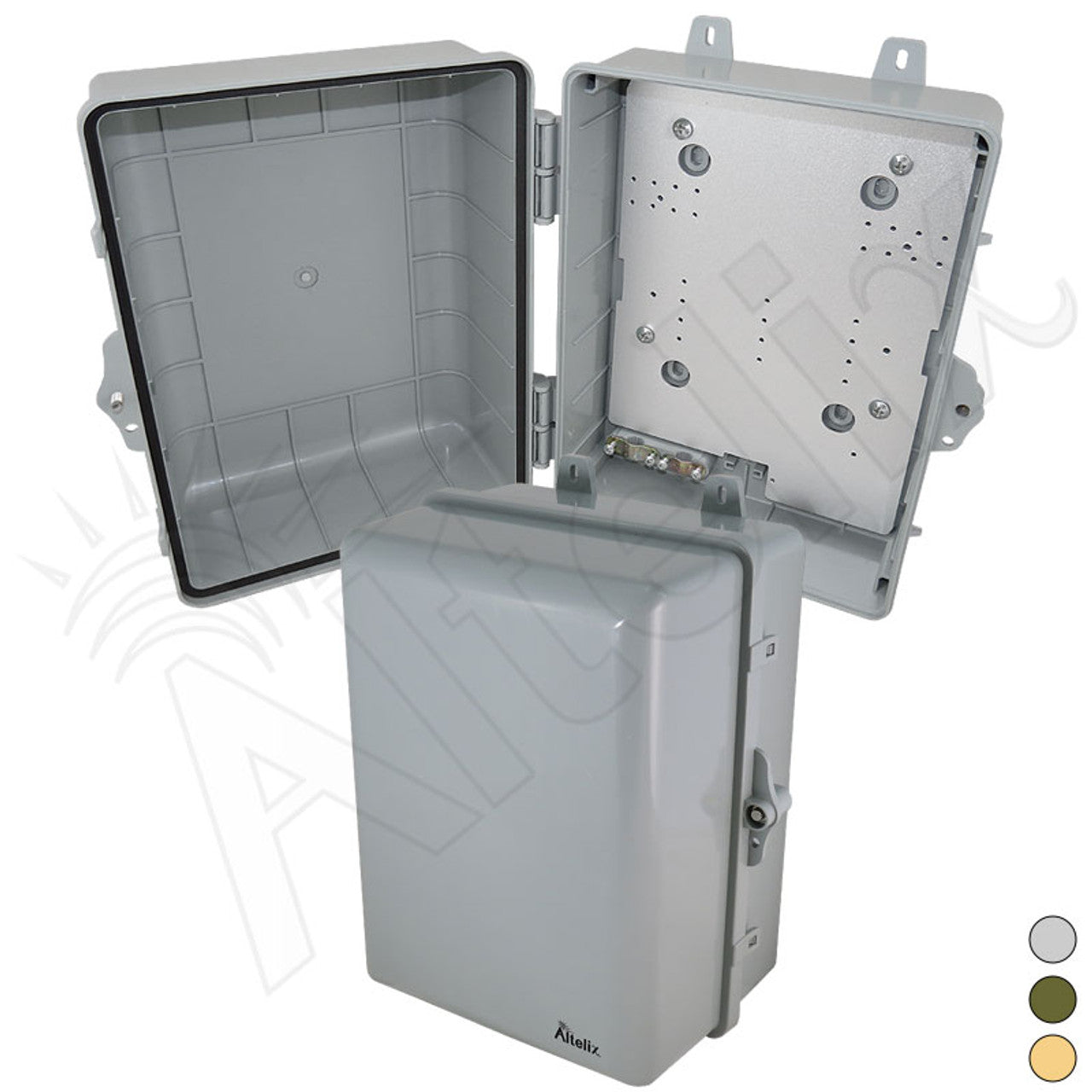 Altelix 12x9x7 IP66 NEMA 4X PC+ABS Weatherproof Utility Box with Hinged Door and Aluminum Mounting Plate - 0