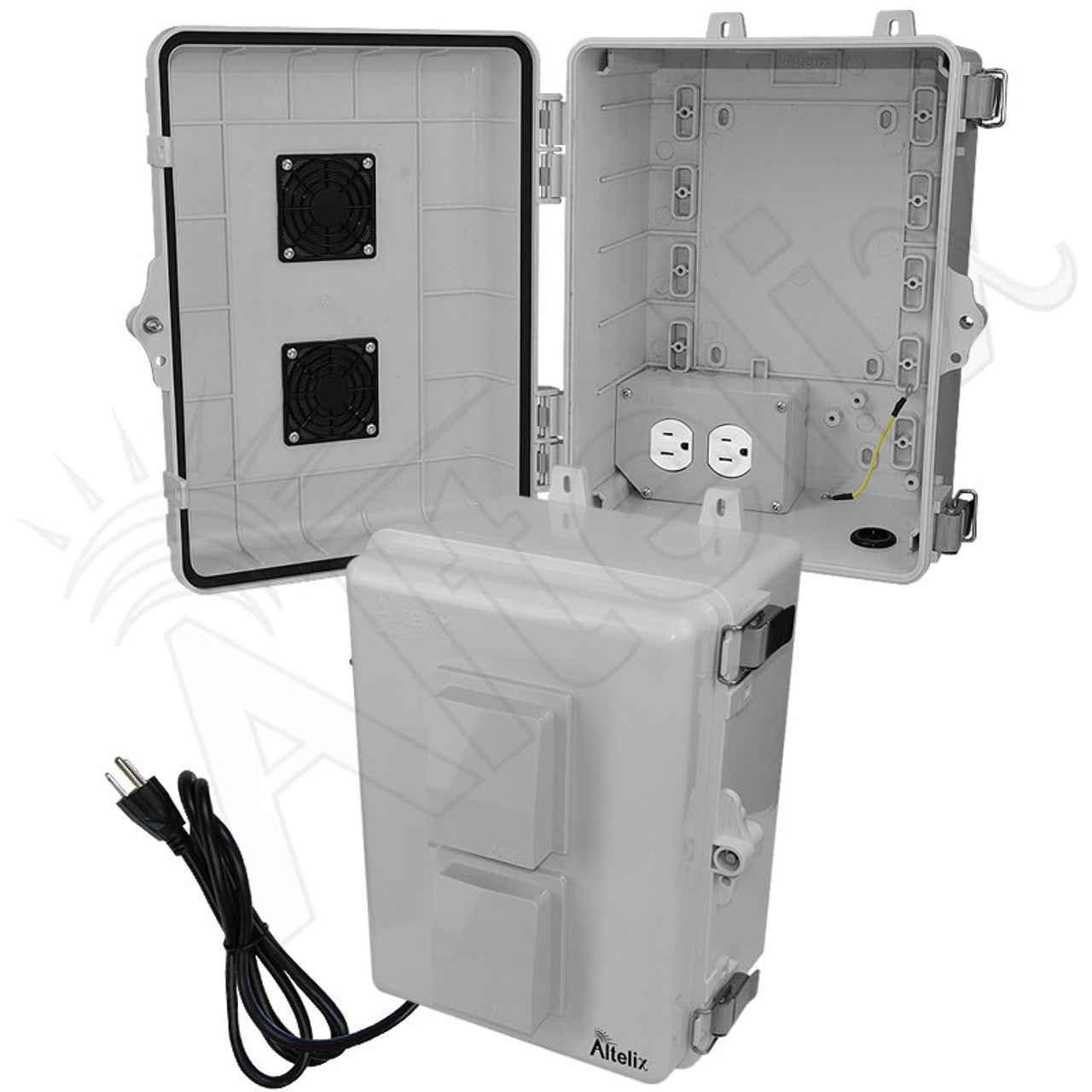 Altelix 12x9x7 Polycarbonate + ABS Vented RF Transparent Outdoor WiFi Enclosure with 120 VAC Outlets & Power Cor