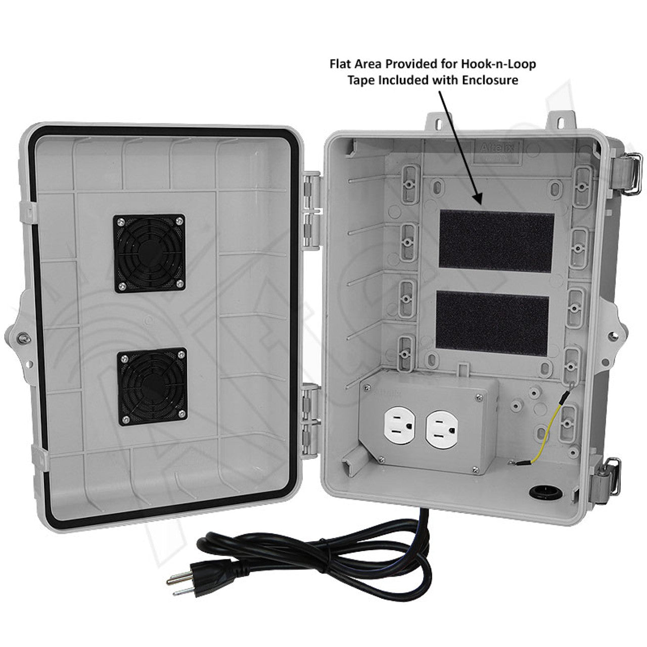 Altelix 12x9x7 Polycarbonate + ABS Vented RF Transparent Outdoor WiFi Enclosure with 120 VAC Outlets & Power Cor