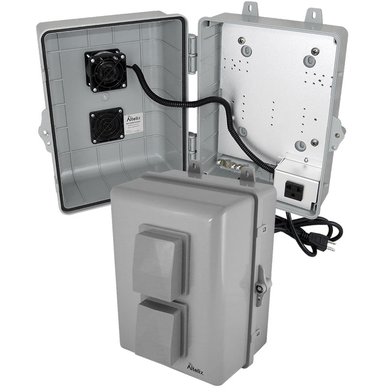 Altelix 12x9x7 PC+ABS Weatherproof Vented Utility Box NEMA Enclosure with Cooling Fan, 120 VAC Outlet & Power Cord