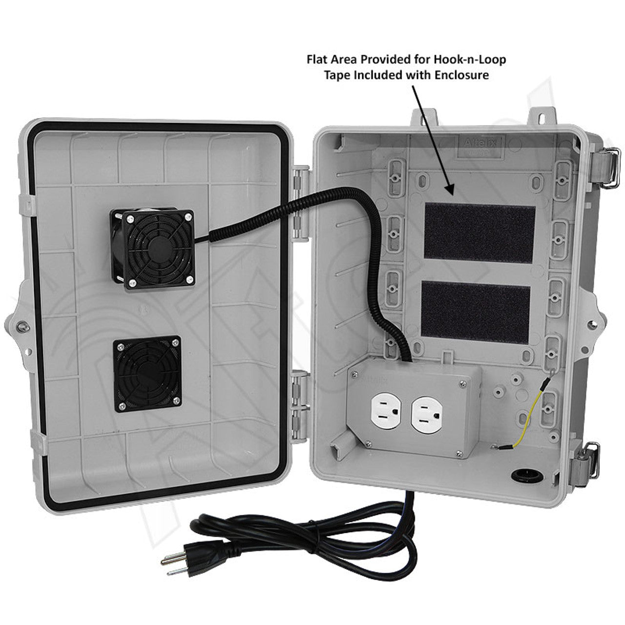 Altelix 12x9x7 Polycarbonate + ABS Vented RF Transparent Outdoor WiFi Enclosure with Cooling Fan, 120 VAC Outlets & Power Cord