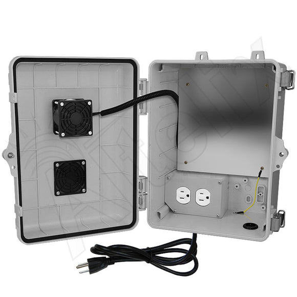 Altelix 12x9x7 Polycarbonate + ABS Vented Enclosure with Aluminum Equipment Mounting Plate, Cooling Fan, 120 VAC Outlets & Power Cord