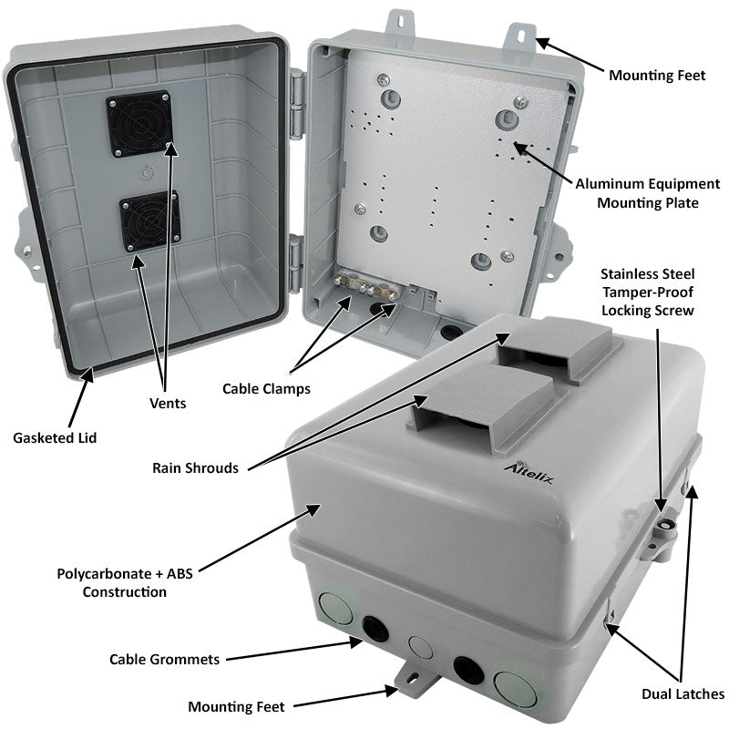 Altelix 12x9x7 PC+ABS Weatherproof Vented Utility Box NEMA Enclosure with Hinged Door and Aluminum Mounting Plate