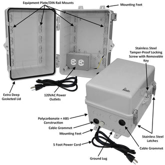 Altelix 12x9x9 Polycarbonate + ABS NEMA 4X RF Transparent Outdoor WiFi Enclosure with 120 VAC Outlets & Power Cord