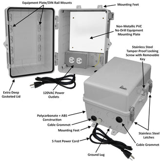 Altelix 12x9x9 Polycarbonate + ABS NEMA 4X RF Transparent Outdoor WiFi Enclosure with No-Drill PVC Equipment Mounting Plate, 120 VAC Outlets & Power Cord