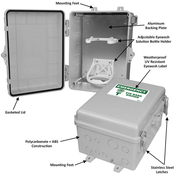 Altelix Weatherproof Emergency Eye Wash Enclosure - 12x9x7 Polycarbonate + ABS NEMA 4X Rated
