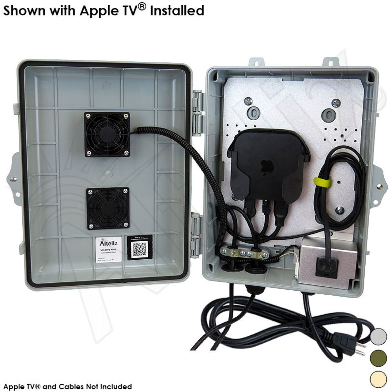 Altelix Weatherproof Enclosure for Apple TV® 4K with Cooling Fan, 120VAC Outlet and Power Cord