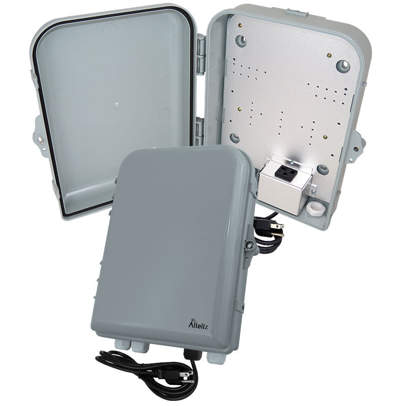 Altelix 13x10x4 PC+ABS NEMA 4X Weatherproof Utility Box NEMA Enclosure with Aluminum Mounting Plate, 120 VAC Outlet & Power Cord