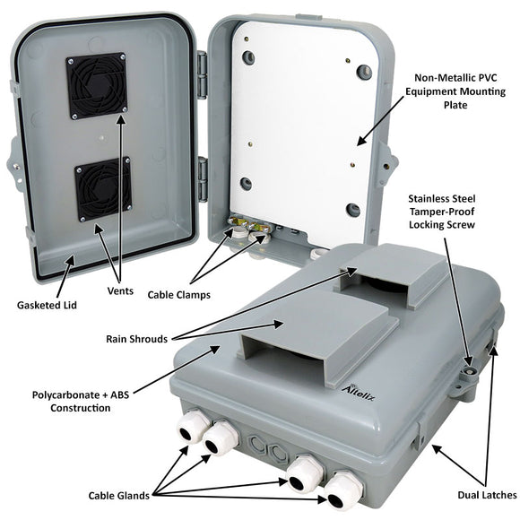 Altelix 13x10x4 Vented Polycarbonate + ABS RF Transparent Outdoor WiFi Enclosure with No-Drill PVC Equipment Mounting Plate