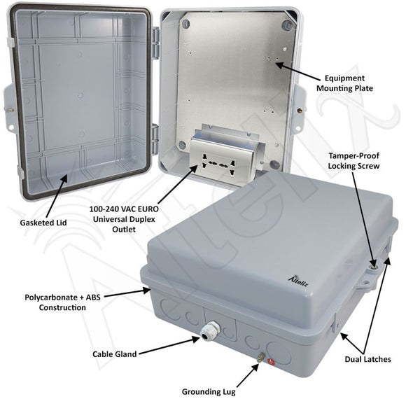 Altelix 14x11x5 Polycarbonate + ABS Weatherproof NEMA Enclosure with 100-240 VAC Universal Power Outle