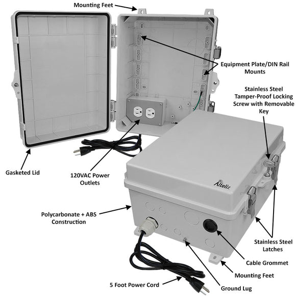 Altelix 14x11x7 Polycarbonate + ABS NEMA 4X RF Transparent Outdoor WiFi Enclosure with 120 VAC Outlets & Power Cord