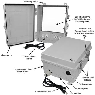 Altelix Polycarbonate + ABS NEMA 4X RF Transparent Outdoor WiFi Enclosure with No-Drill PVC Equipment Mounting Plate, 120 VAC Outlets & Power Cord - 0