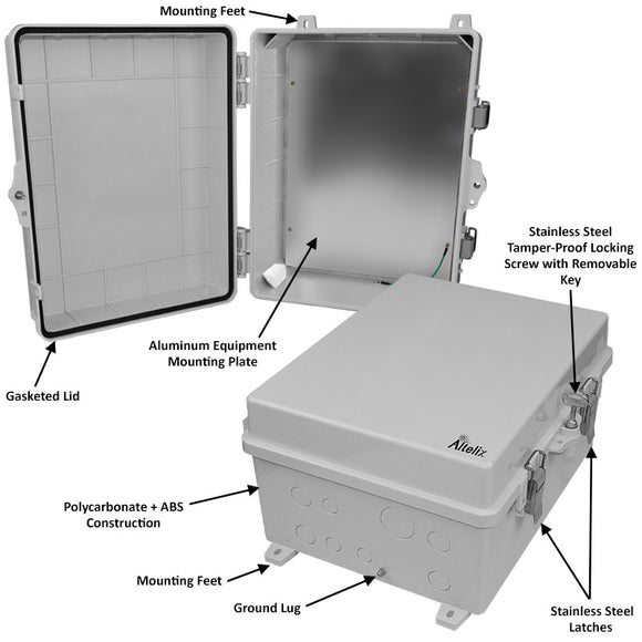 Altelix 14x11x7 Polycarbonate + ABS NEMA 4X Enclosure with Aluminum Equipment Mounting Plate