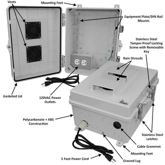 Altelix 14x11x7 Polycarbonate + ABS Vented RF Transparent Outdoor WiFi Enclosure with 120 VAC Outlets & Power Cord