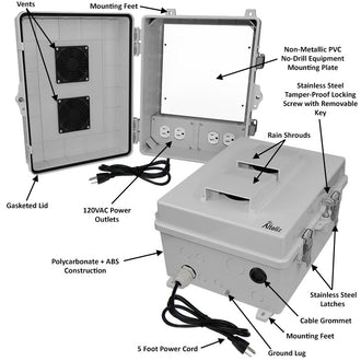 Altelix Polycarbonate + ABS Vented RF Transparent Outdoor WiFi Enclosure with No-Drill PVC Equipment Mounting Plate, 120 VAC Outlets & Power Cord - 0