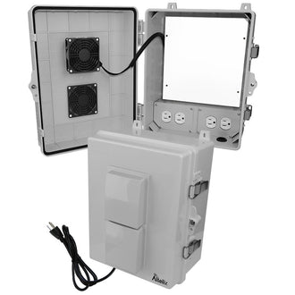 Altelix Polycarbonate + ABS Vented RF Transparent Outdoor WiFi Enclosure with No-Drill PVC Equipment Mounting Plate, Cooling Fan, 120 VAC Outlets & Power Cord