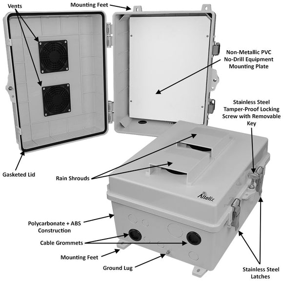Altelix 14x11x7 Polycarbonate + ABS Vented RF Transparent Outdoor WiFi Enclosure with No-Drill PVC Equipment Mounting Plate