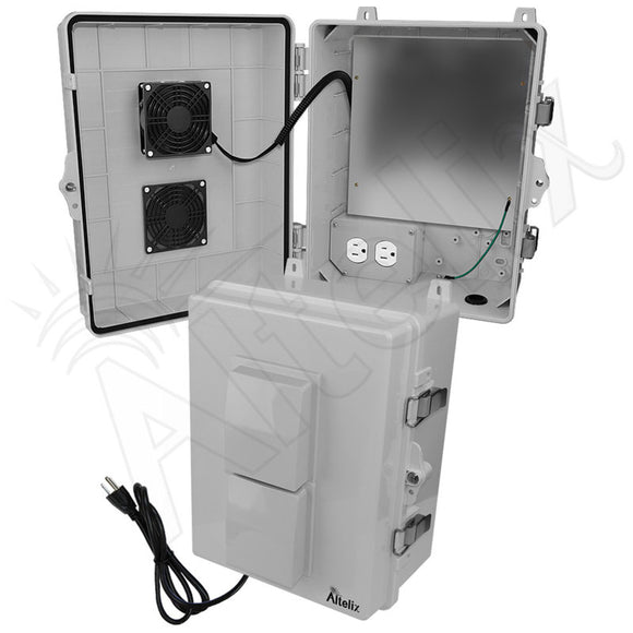 Altelix Polycarbonate + ABS Vented Enclosure with Aluminum Equipment Mounting Plate, Cooling Fan, 120 VAC Outlets & Power Cord