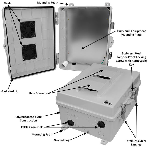 Altelix 14x11x7 Polycarbonate + ABS Vented Enclosure with Aluminum Equipment Mounting Plate