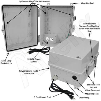 Altelix 14x11x9 Polycarbonate + ABS NEMA 4X RF Transparent Outdoor WiFi Enclosure with 120 VAC Outlets & Power Cord - 0