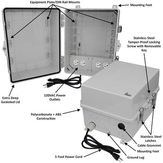 Altelix Polycarbonate + ABS NEMA 4X RF Transparent Outdoor WiFi Enclosure with 120 VAC Outlets & Power Cord - 0