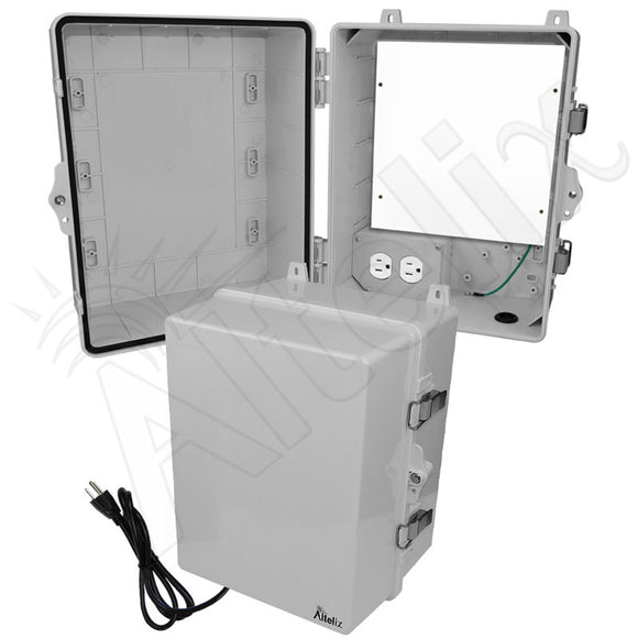 Altelix 14x11x9 Polycarbonate + ABS NEMA 4X RF Transparent Outdoor WiFi Enclosure with No-Drill PVC Equipment Mounting Plate, 120 VAC Outlets & Power Cord