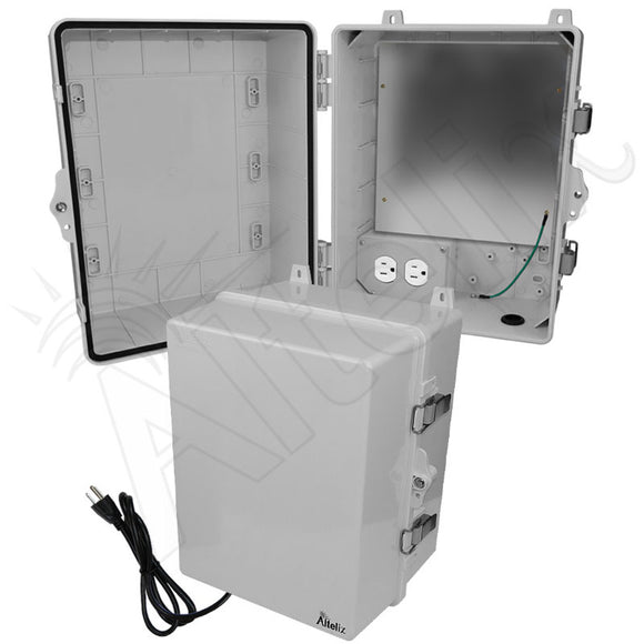 Altelix 14x11x9 Polycarbonate + ABS NEMA 4X Enclosure with Aluminum Equipment Mounting Plate, 120 VAC Outlets & Power Cord
