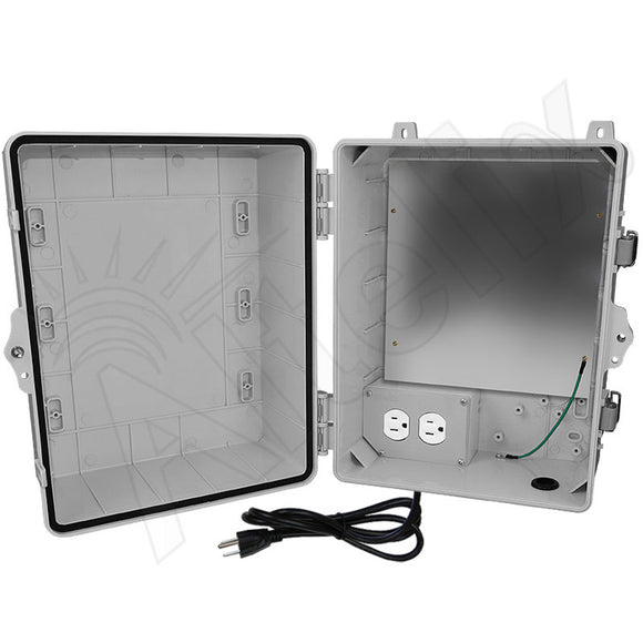 Altelix 14x11x9 Polycarbonate + ABS NEMA 4X Enclosure with Aluminum Equipment Mounting Plate, 120 VAC Outlets & Power Cord