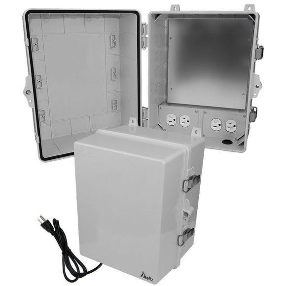 Altelix Polycarbonate + ABS NEMA 4X Enclosure with Aluminum Equipment Mounting Plate, 120 VAC Outlets & Power Cord