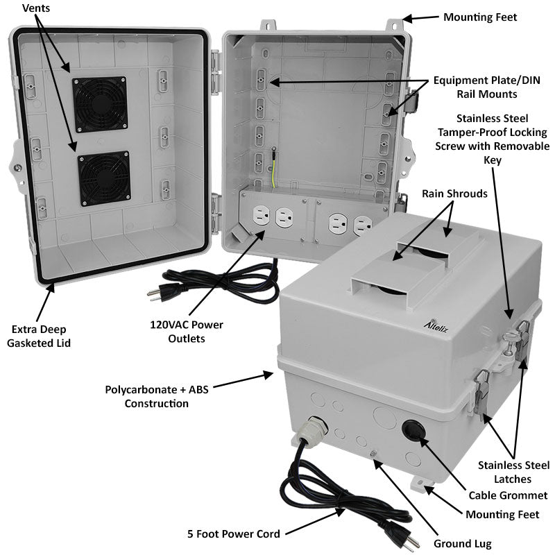 Altelix Polycarbonate + ABS Vented RF Transparent Outdoor WiFi Enclosure with 120 VAC Outlets & Power Cord