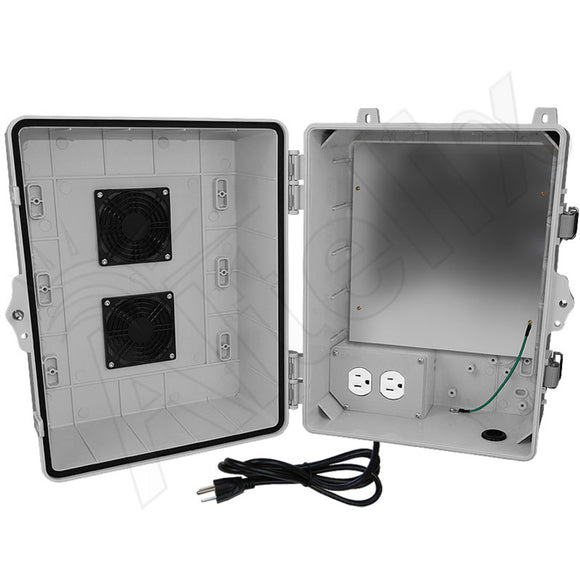 Altelix 14x11x9 Polycarbonate + ABS Vented Enclosure with Aluminum Equipment Mounting Plate, 120 VAC Outlets & Power Cord