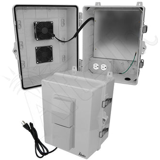 Altelix 14X11x9 Polycarbonate + ABS Vented Enclosure with Aluminum Equipment Mounting Plate, Cooling Fan, 120 VAC Outlets & Power Cord