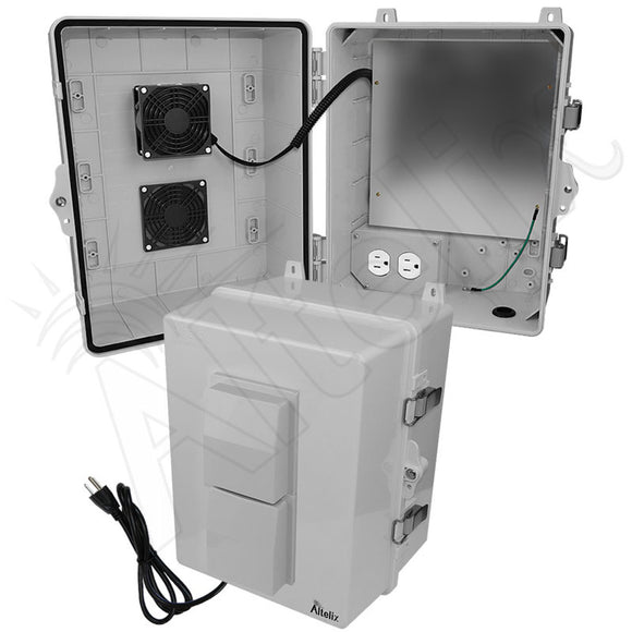 Altelix 14X11x9 Polycarbonate + ABS Vented Enclosure with Aluminum Equipment Mounting Plate, Cooling Fan, 120 VAC Outlets & Power Cord