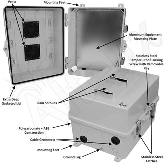 Altelix 14x11x9 Polycarbonate + ABS Vented Enclosure with Aluminum Equipment Mounting Plate - 0