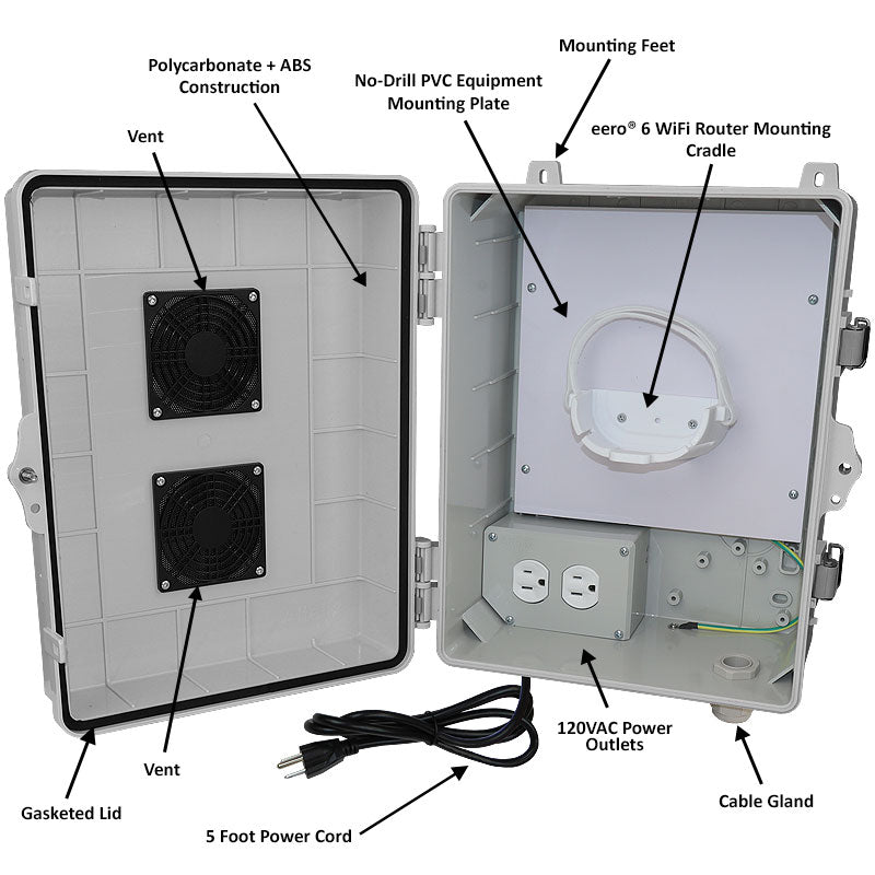 Altelix Weatherproof Vented WiFi Enclosure for Amazon eero® 6 and eero® 6 Extender with 120VAC Outlet and Power Cord