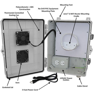 Altelix Weatherproof Vented WiFi Enclosure for Amazon eero® 6 and eero® 6 Extender with Cooling Fan, 120VAC Outlet and Power Cord
