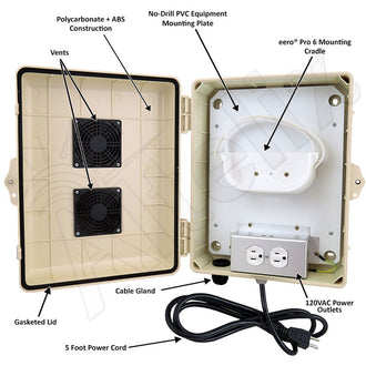 Altelix Weatherproof Vented WiFi Enclosure for Amazon eero¬Æ Pro 6 and Pro 6E with 120VAC Outlet and Power Cord - 0
