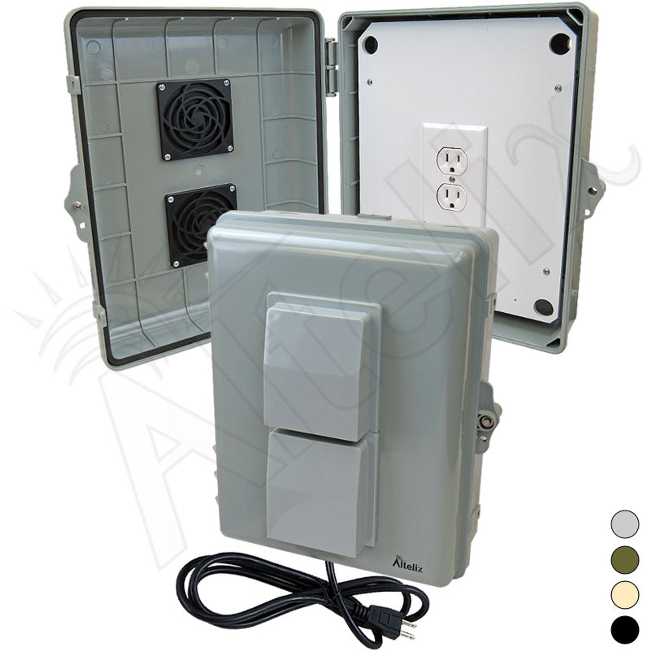 Altelix Weatherproof Vented WiFi Enclosure with No-Drill Equipment Mounting Plate, 120VAC Outlets and Power Cord