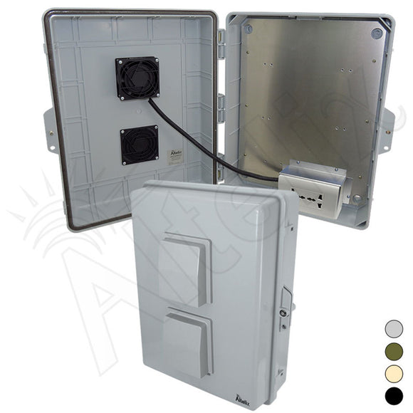 Altelix 17x14x6 Vented Polycarbonate + ABS Weatherproof NEMA Enclosure with 100-240 VAC Universal Power Outlet & Cooling Fan