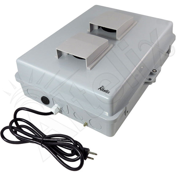 Altelix 17x14x6 Polycarbonate + ABS Vented RF Transparent Outdoor WiFi Enclosure with No-Drill PVC Equipment Mounting Plate, 85°F Turn-On Cooling Fan, 120 VAC Outlets & Power Cord