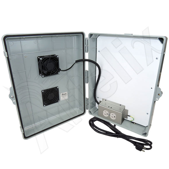 Altelix 17x14x6 Polycarbonate + ABS Vented RF Transparent Outdoor WiFi Enclosure with No-Drill PVC Equipment Mounting Plate, 85°F Turn-On Cooling Fan, 120 VAC Outlets & Power Cord